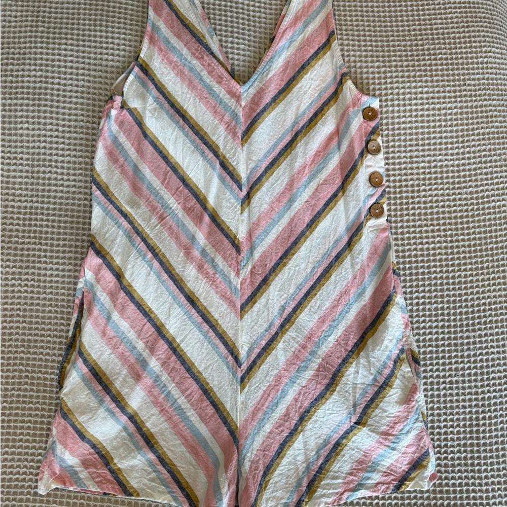 Roxy Multicolor Striped Romper with Button Accents
